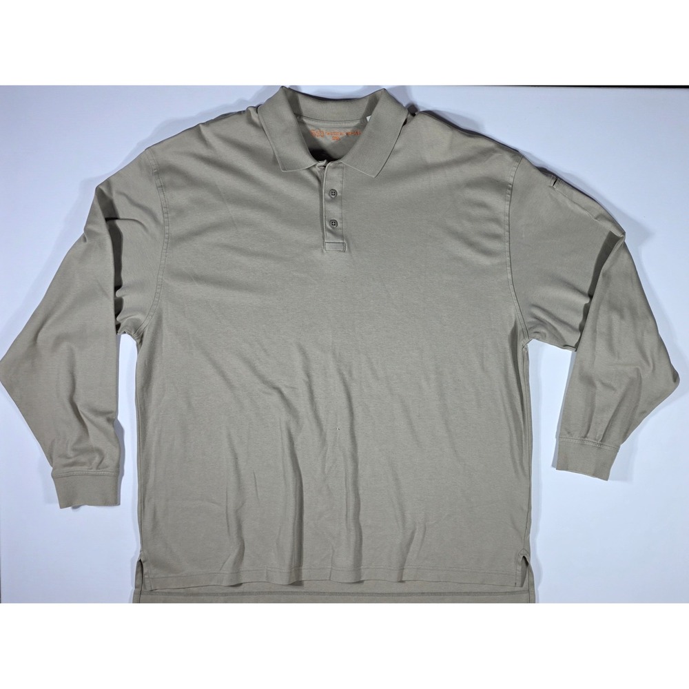 5.11 Tactical Series Men's 2XL Long Sleeve Polo Shirt Tan Khaki 100% Cotton